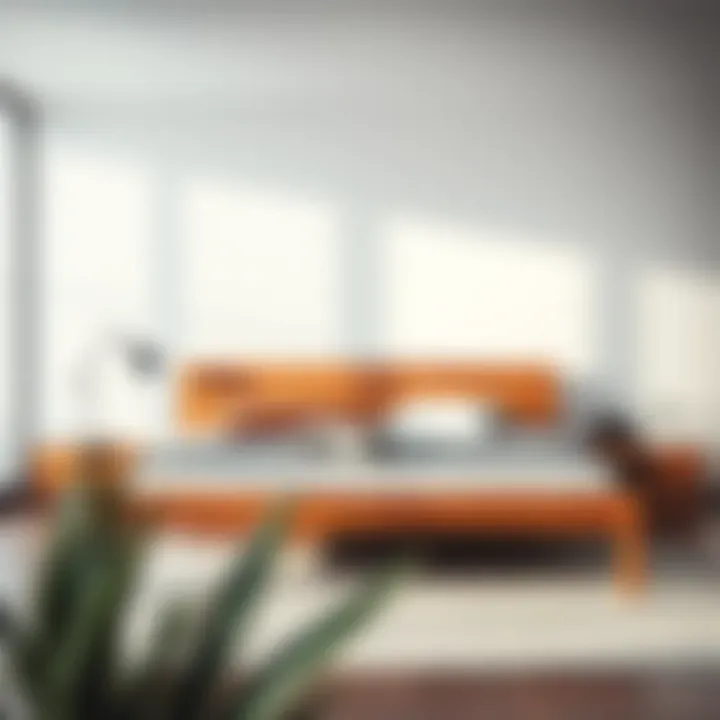 Modern minimalist wood bed frame in a stylish bedroom