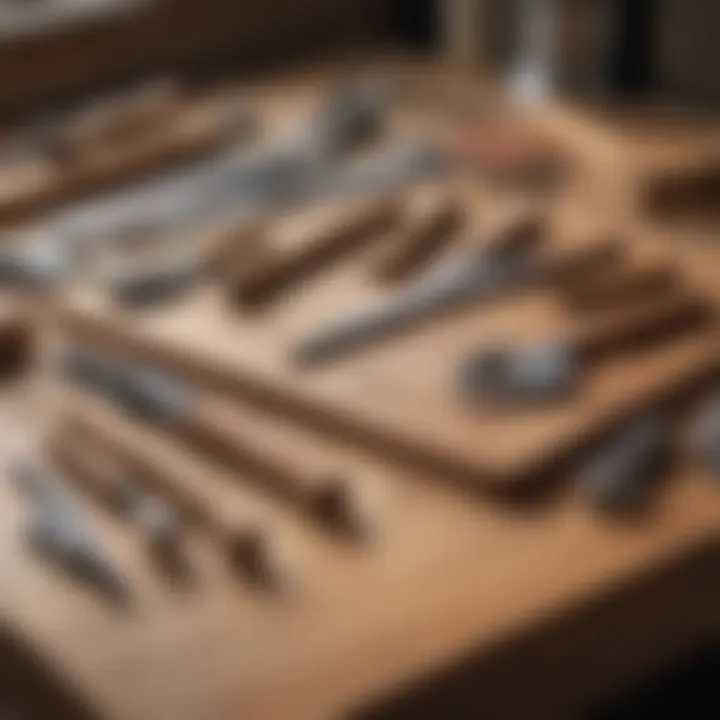 Various maintenance tools for butcher block care displayed elegantly