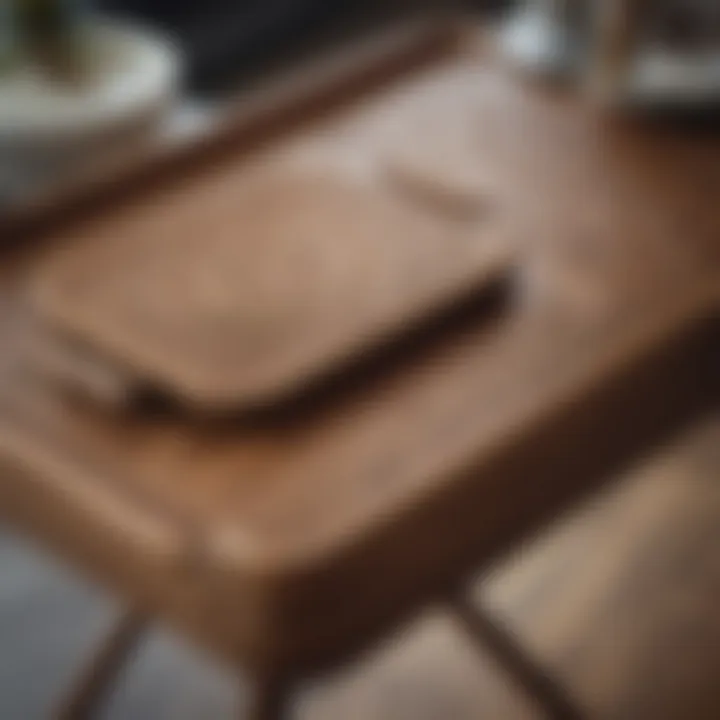 Close-up of a vintage wooden TV tray table showcasing intricate design