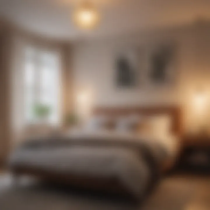 A cozy bedroom ambiance created with dimmable Wi-Fi bulbs.