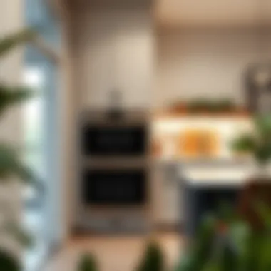 An installation overview of a wall oven base cabinet in a contemporary kitchen setting.