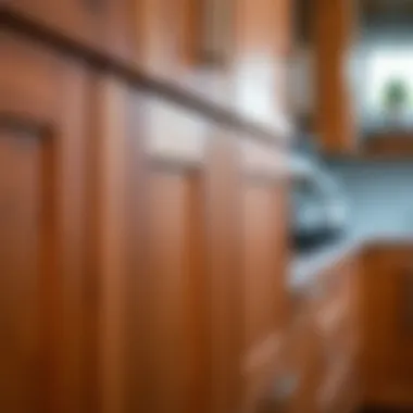 Detailed close-up of high-quality materials used in wall oven base cabinets.