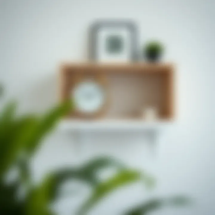 A contemporary small clock against a minimalist shelf design