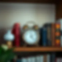 A sophisticated vintage clock placed atop a modern bookshelf