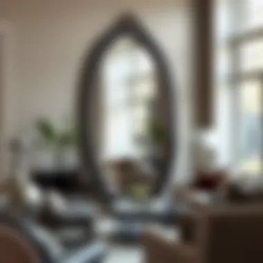Elegant Reflection of Natural Light Elegant elongated oval mirror reflecting natural light in a stylish living room
