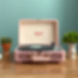 Elegant light pink record player showcasing vintage design