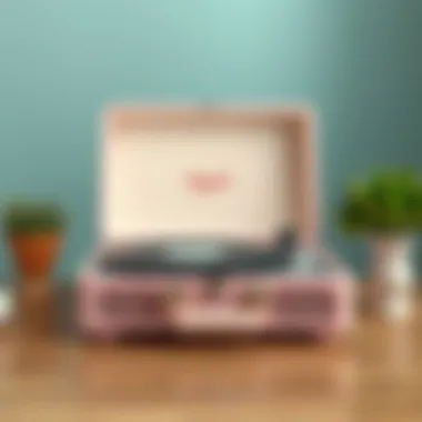 Elegant light pink record player showcasing vintage design