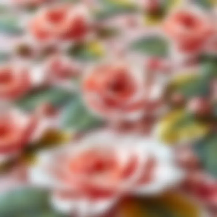 Close-up view of intricate details in a 3D floral floor mural
