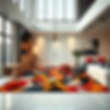 Modern interior featuring a geometric 3D floor pattern
