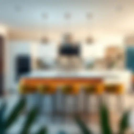 Modern breakfast bar table in a stylish kitchen