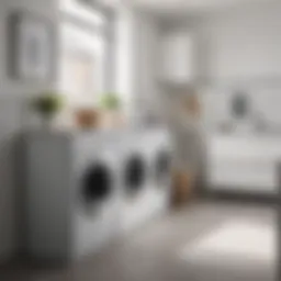 A sleek plastic double laundry hamper in a modern laundry room.