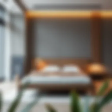A minimalist queen size floating bed frame in a modern bedroom setting