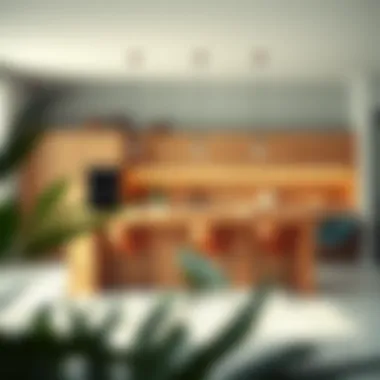 Modern interior featuring an unfinished kitchen island breakfast bar