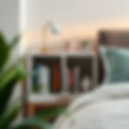 Stylish cube shelf nightstand with books and decorative items