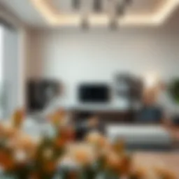 Stylish cube shelves arranged in a modern living room