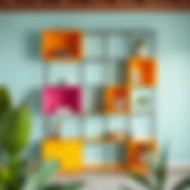 Innovative cube shelf design with vibrant colors