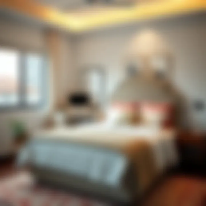 Functional workspace setup above a king size bed