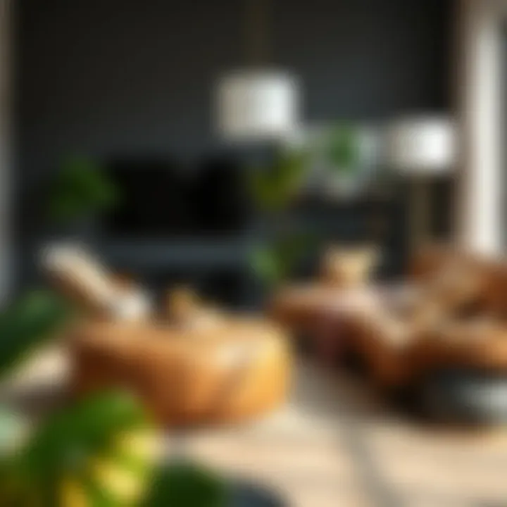 Stylish round brown ottoman in a modern living room setting