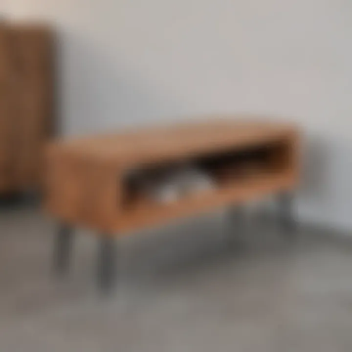 Customizable wood shoe bench showcasing various materials