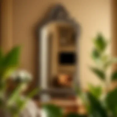 Antique-style vanity mirror with ornate frame in a luxurious setting