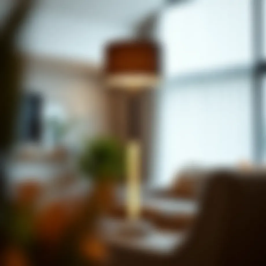Elegant tall lamp with a modern design in a cozy living room setting