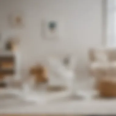 Creative display of white wire baskets in a children's playroom.