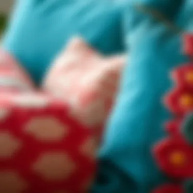 Close-up of coral and teal fabric textures