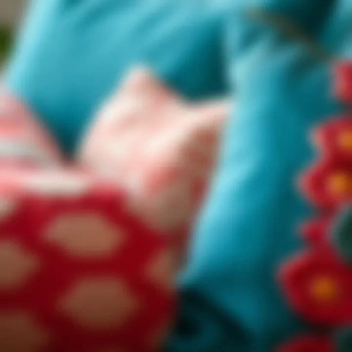 Close-up of coral and teal fabric textures