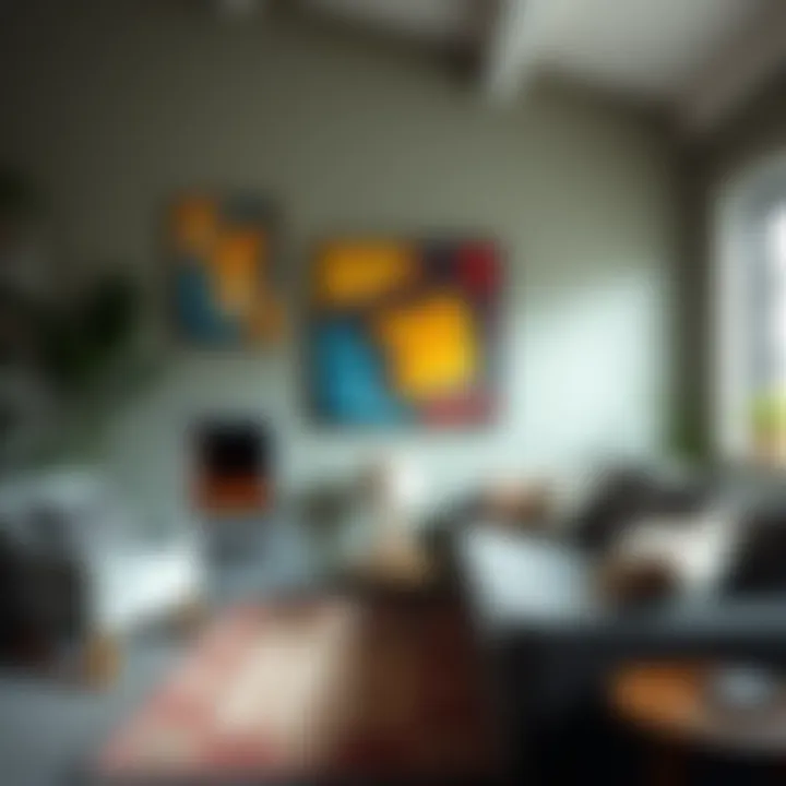 Vibrant canvas art pieces enhancing a cozy living room ambiance