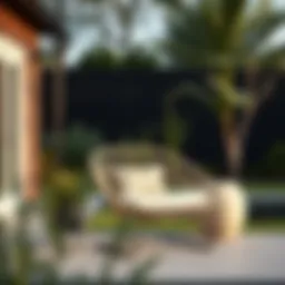 Elegant web patio chair in a modern garden setting