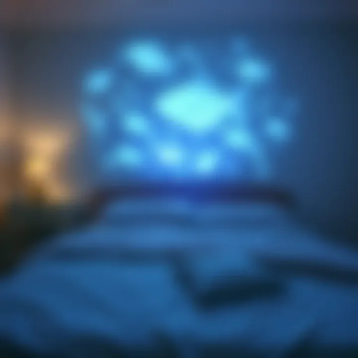 A serene bedroom showcasing a fish night light projector creating a calming environment