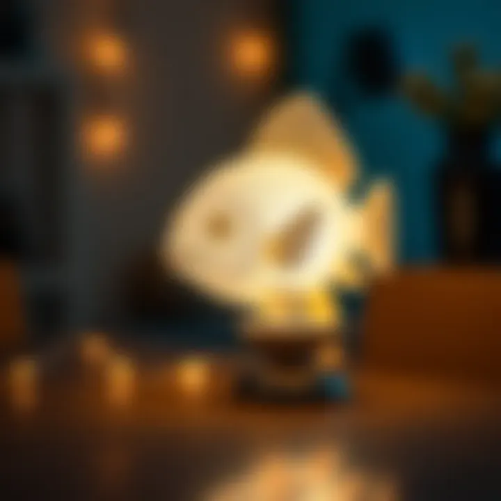 A close-up view of a fish night light projector highlighting its intricate design features