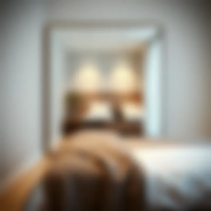 Frameless mirror as a focal point in a minimalist bedroom