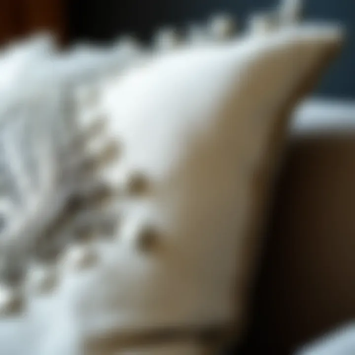 Close-up of intricate textures on a grey boho throw pillow