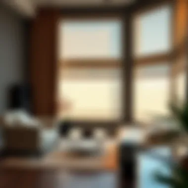 Elegant interior featuring automatic blinds controlled by Google Home.