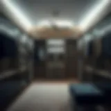 Luxurious walk-in closet with modern lighting and sleek shelving