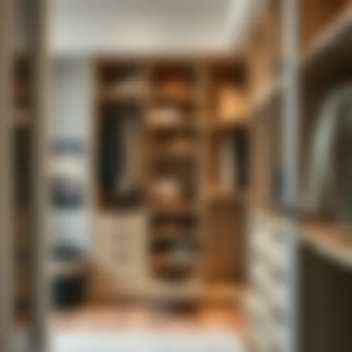 Minimalist closet featuring open shelving and hidden drawers