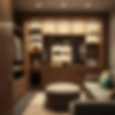 Stylish closet with integrated lighting and multifunctional furniture