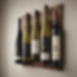 Elegant wall-mounted wine bottle display showcasing various bottles against a minimalist backdrop