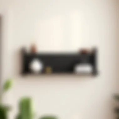 Sleek minimalist wall mount shelf with decorative items