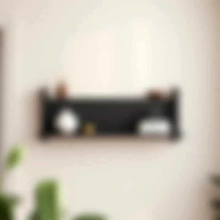 Sleek minimalist wall mount shelf with decorative items
