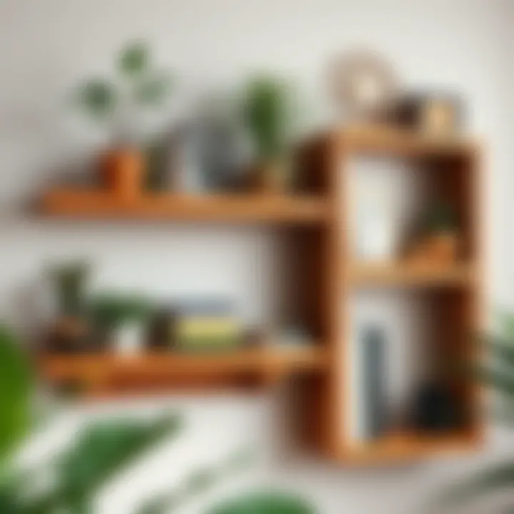 Rustic wood wall shelves showcasing plants and books