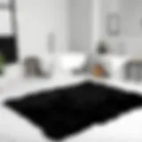 Luxurious black bathroom rug on a marble floor