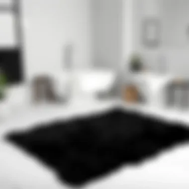 Luxurious black bathroom rug on a marble floor