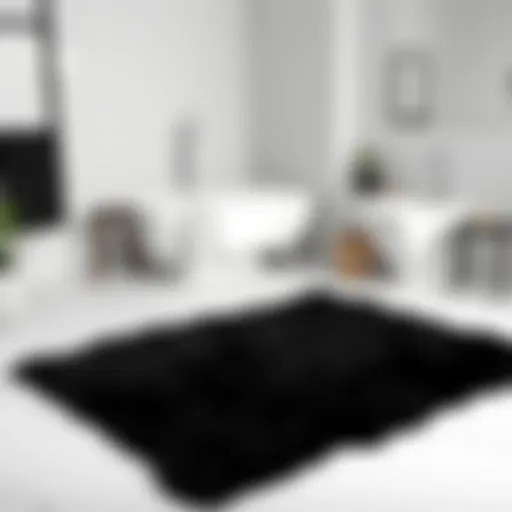 Luxurious black bathroom rug on a marble floor