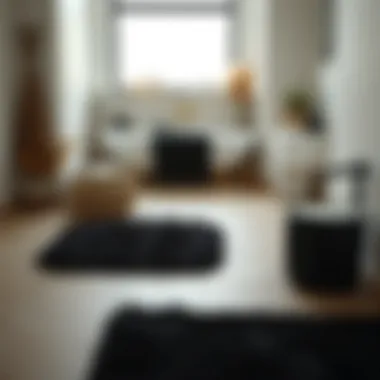 Cozy black bathroom rug enhancing the warmth of a minimalist bathroom