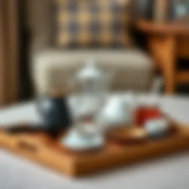 Stylishly arranged large tea tray with various tea accessories.