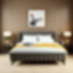 Stylish low profile velvet bed in modern bedroom setting