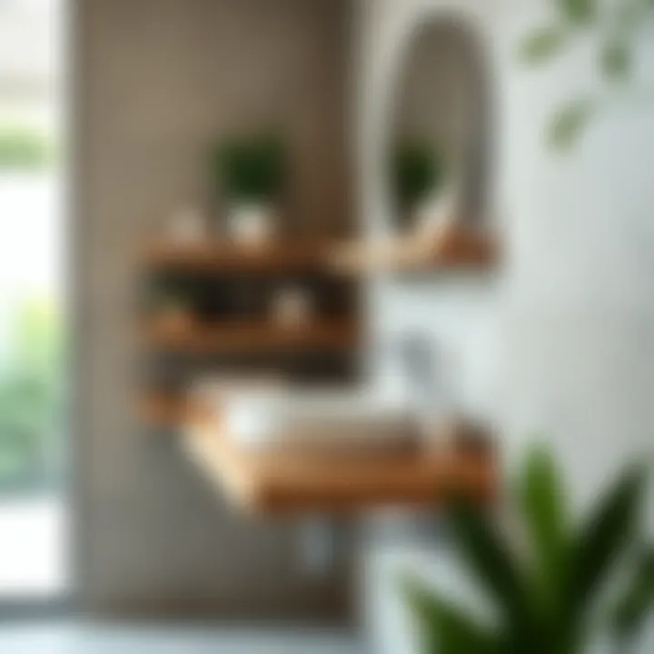 Stylish wall mount sink with floating shelves