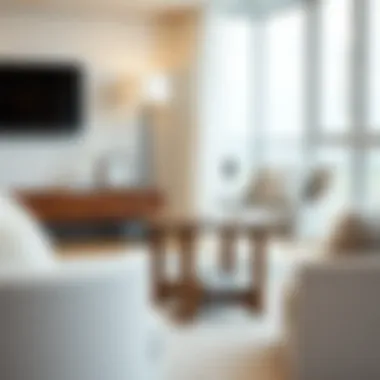 Elegant narrow walnut end table styled in a modern living room